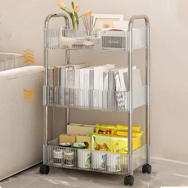 Famedeals.pk™ - 3 Layers Acrylic Trolley Rack With Wheels