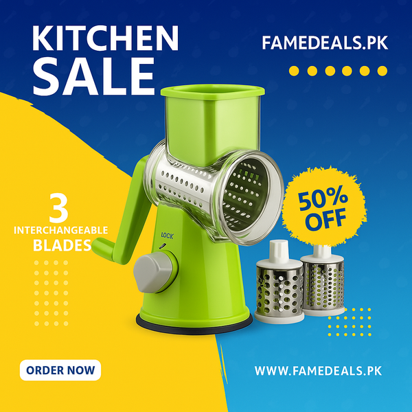 Famedeals.pk™ - 3 In 1 Rotary Drum Grater Kaddu Kash - [IMPORTED]