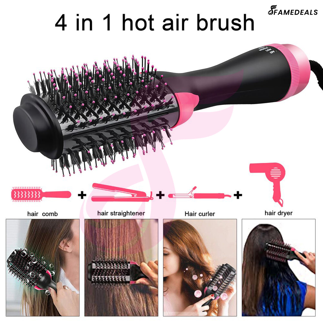 Famedeals™ - 2 in 1 Hot Air Brush One-Step Hair Dryer And Volumizer Styler Electric Ion Blow Dryer Brush Professional Curler Comb Roller