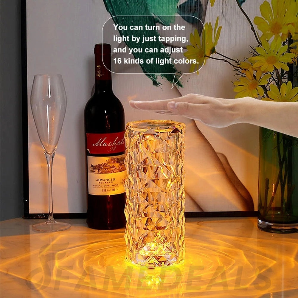 Diamond Crystal Lamp Glass Night Light Touch Control Table Lamps 16 Color RGB Rechargeable