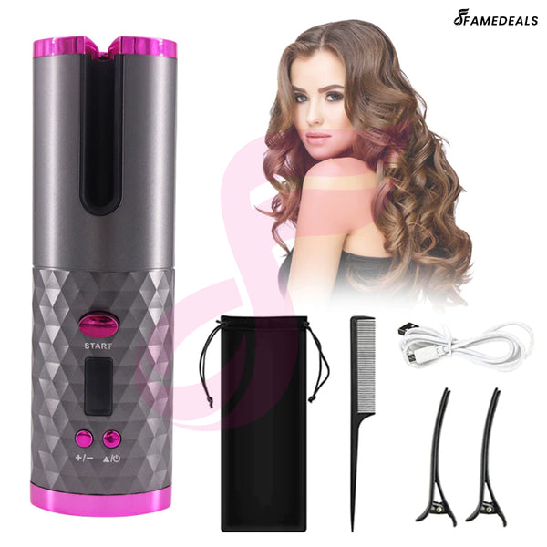 Famedeals ™ - Wireless Auto Rotate Ceramic Hair Curler USB Rechargeable Portable Auto Curler