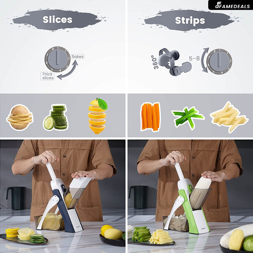 Famedeals.pk™ - Vegetable Slicer Adjustable Thickness Potato Onion Chopper Safe Upright Dicer
