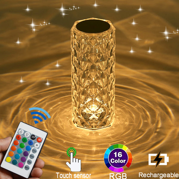 Diamond Crystal Lamp Glass Night Light Touch Control Table Lamps 16 Color RGB Rechargeable