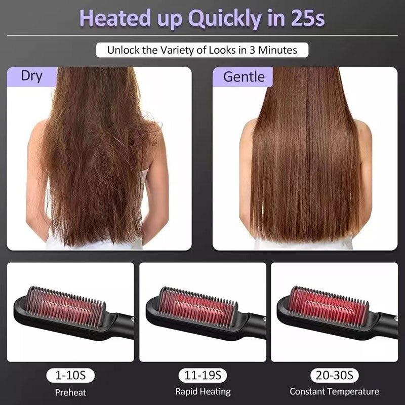 2 In 1 Hair Straightener Comb With 5 Temp 20s Fast Heating & Anti-Scald -  [FREE DELIVERY]
