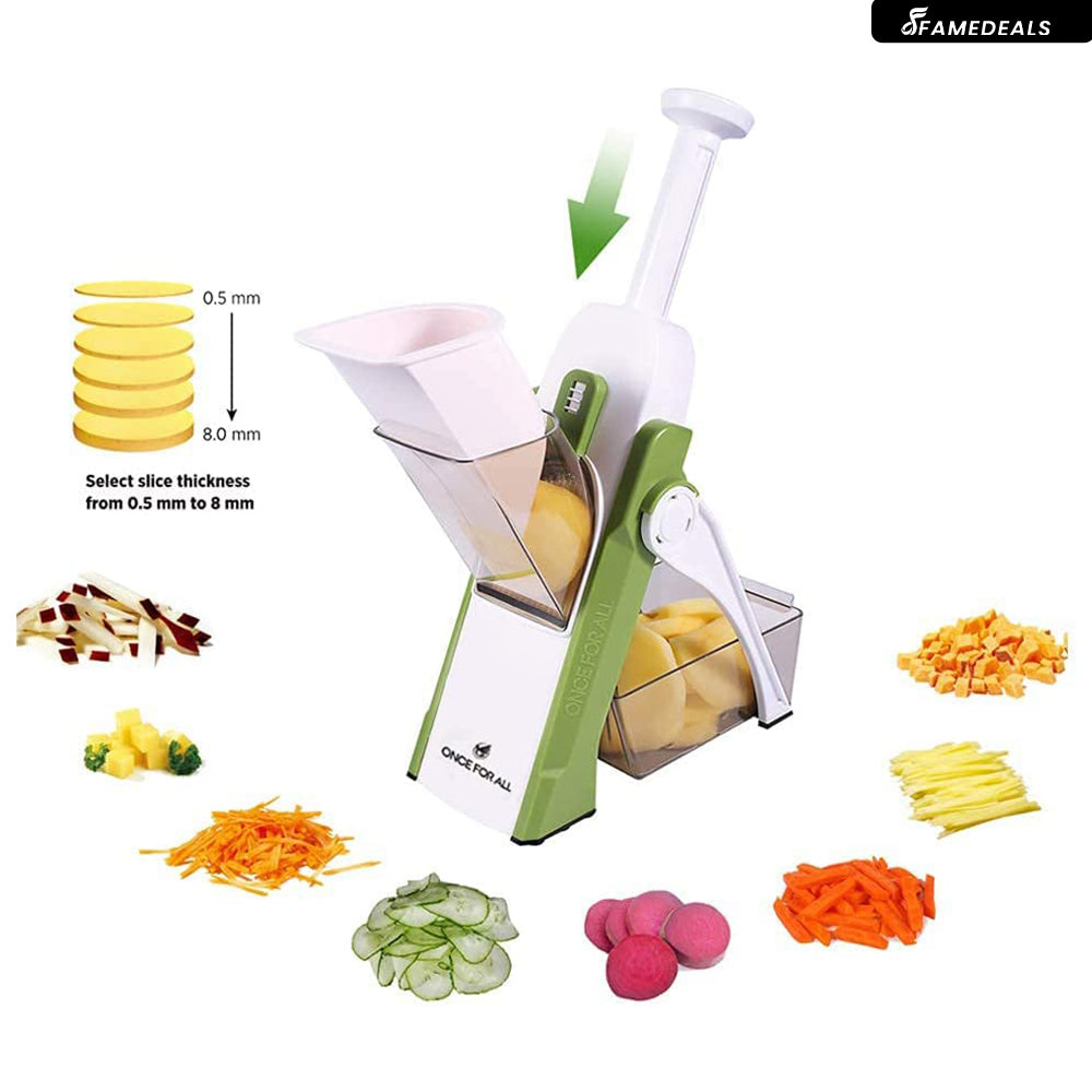 Famedeals.pk™ - Vegetable Slicer Adjustable Thickness Potato Onion Chopper Safe Upright Dicer